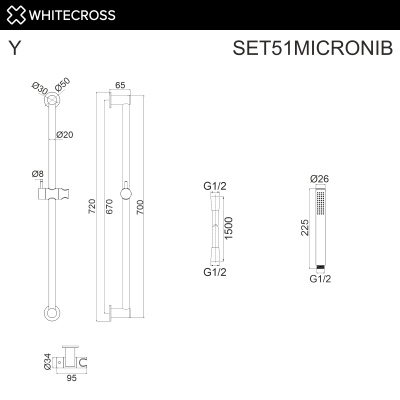 Душевой гарнитур на штанге WHITECROSS SET51MICRONIB (брашированный никель) - купить в интернет-магазине Sun-buy