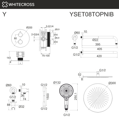 Термостатическая душевая система скрытого монтажа WHITECROSS Y YSET08TOPNIB (брашированный никель) - купить в интернет-магазине Sun-buy