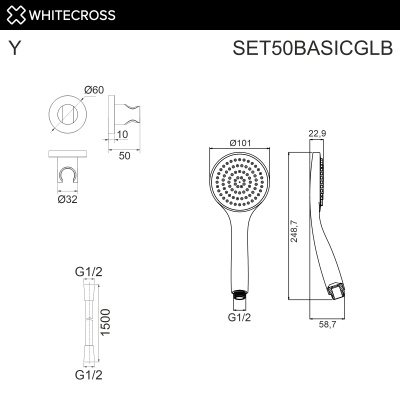 Душевой гарнитур точечный WHITECROSS SET50BASICGLB (брашированное золото) - купить в интернет-магазине Sun-buy