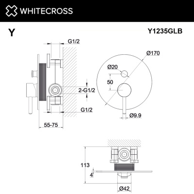 Смеситель скрытого монтажа на 2 потребителя WHITECROSS Y Y1235GLB (брашированное золото) - купить в интернет-магазине Sun-buy