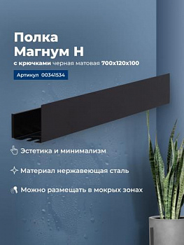 Полка Aquanet Магнум Н 70x12 черная матовая, с крючками 00341534 - купить в интернет-магазине Sun-buy
