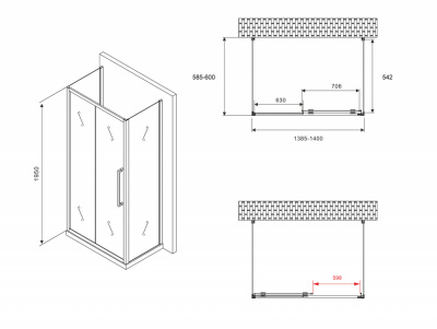 Душевой уголок ABBER Schwarzer Diamant AG30140H-S60-S60 - купить в интернет-магазине Sun-buy
