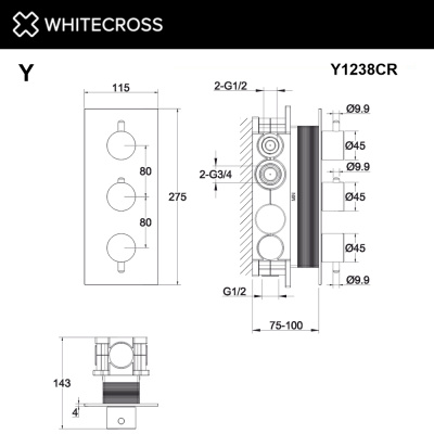 Смеситель термостат скрытого монтажа на 3 потребителя WHITECROSS Y Y1238CR (хром) - купить в интернет-магазине Sun-buy