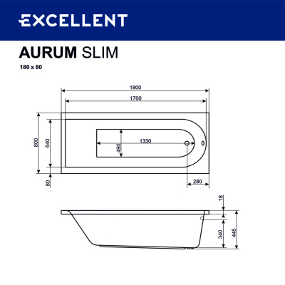 Ванна EXCELLENT Aurum Slim 180x80 - купить в интернет-магазине Sun-buy
