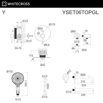 Система для ванны скрытого монтажа WHITECROSS Y YSET06TOPGL (золото) - купить в интернет-магазине Sun-buy