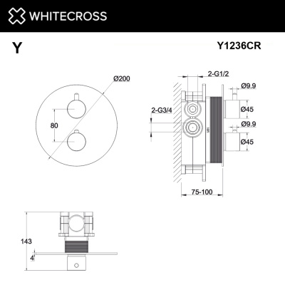 Смеситель термостат скрытого монтажа на 2 потребителя WHITECROSS Y Y1236CR (хром) - купить в интернет-магазине Sun-buy