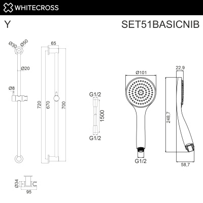 Душевой гарнитур на штанге WHITECROSS SET51BASICNIB (брашированный никель) - купить в интернет-магазине Sun-buy