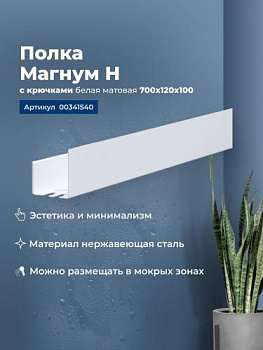 Полка Aquanet Магнум Н 70x12 белая матовая, с крючками 00341540 - купить в интернет-магазине Sun-buy