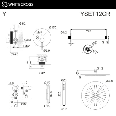 Система для душа скрытого монтажа WHITECROSS Y YSET12CR (хром) - купить в интернет-магазине Sun-buy