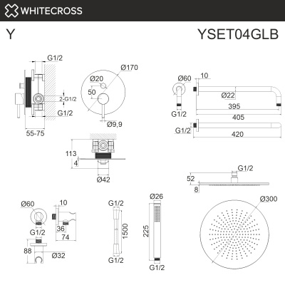 Система для душа скрытого монтажа WHITECROSS Y YSET04GLB (брашированное золото) - купить в интернет-магазине Sun-buy