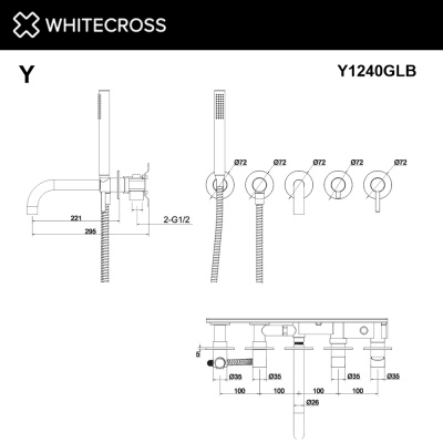 Смеситель для ванны скрытого монтажа WHITECROSS Y Y1240GLB (брашированное золото) - купить в интернет-магазине Sun-buy