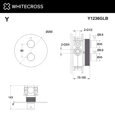 Смеситель термостат скрытого монтажа на 2 потребителя WHITECROSS Y Y1236GLB (брашированное золото) - купить в интернет-магазине Sun-buy
