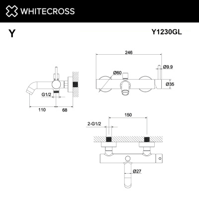 Смеситель для ванны WHITECROSS Y Y1230GL (золото) - купить в интернет-магазине Sun-buy