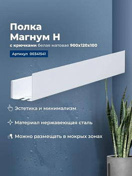 Полка Aquanet Магнум Н 90x12 белая матовая, с крючками 00341541 - купить в интернет-магазине Sun-buy