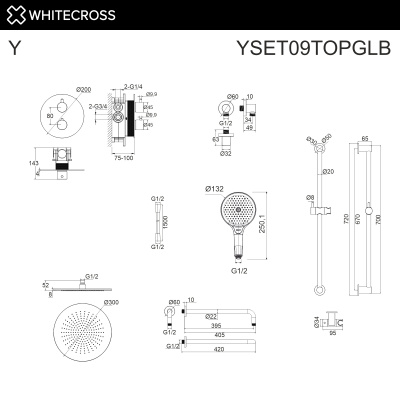 Термостатическая душевая система скрытого монтажа WHITECROSS Y YSET09TOPGLB (брашированное золото) YSET09TOPGLB - купить в интернет-магазине Sun-buy