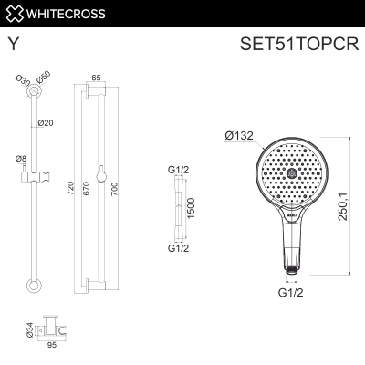 Душевой гарнитур на штанге WHITECROSS SET51TOPCR (хром) - купить в интернет-магазине Sun-buy