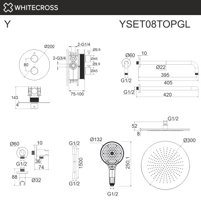 Термостатическая душевая система скрытого монтажа WHITECROSS Y YSET08TOPGL (золото) - купить в интернет-магазине Sun-buy